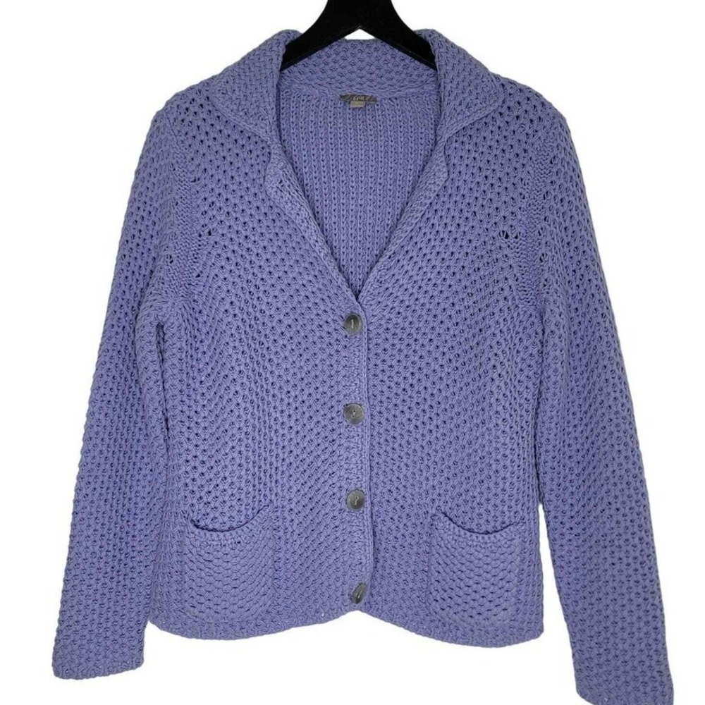J Jill Cardigan Sweater MP Lavender Purple Crochet‎ Button Coastal Grandma Boho